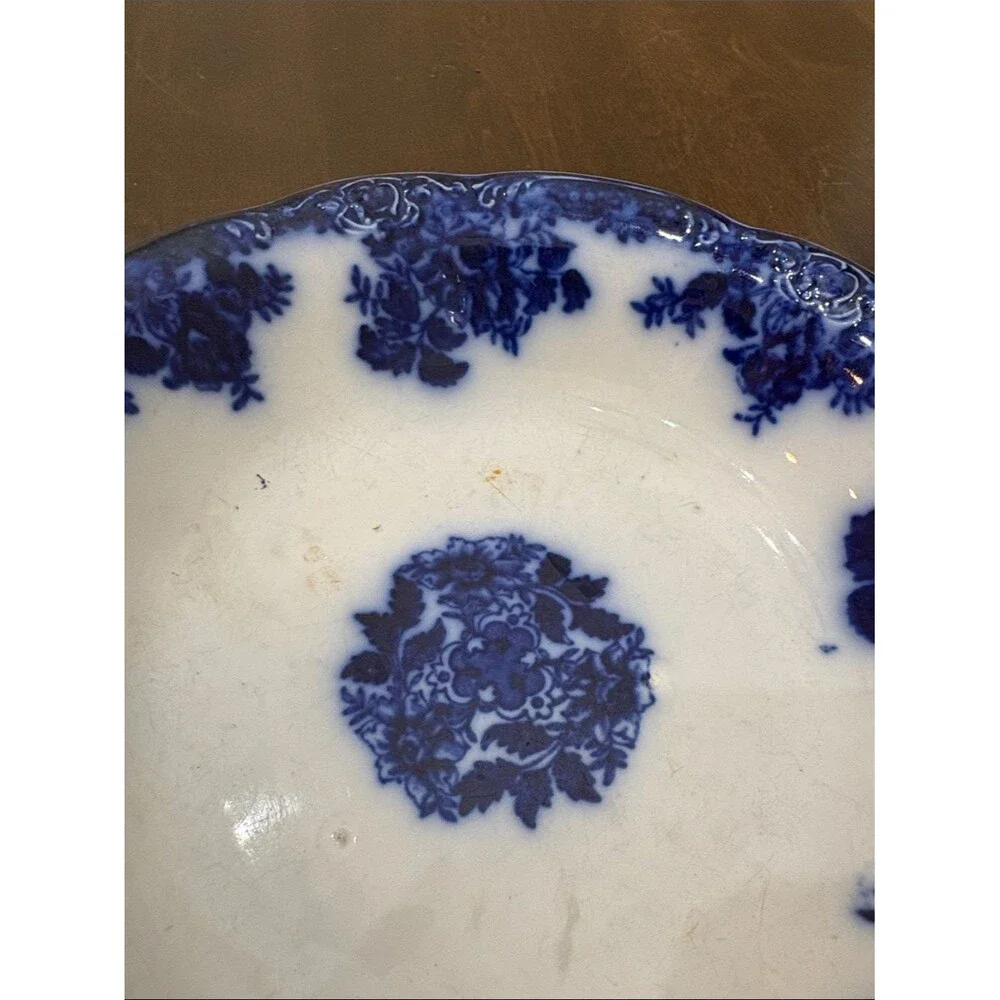 Antique Wood & Sons Royal Semi Porcelain Flow Blue Floral Bowl England